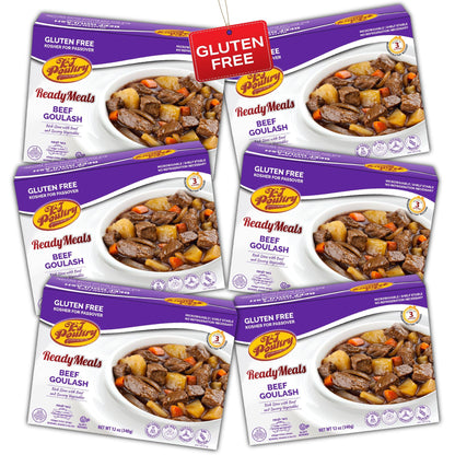 KJ Poultry Kosher for Passover Gluten Free Meals, Beef Goulash Stew with Vegetables (6 Pack) Prepared Entree Fully Cooked, Shelf