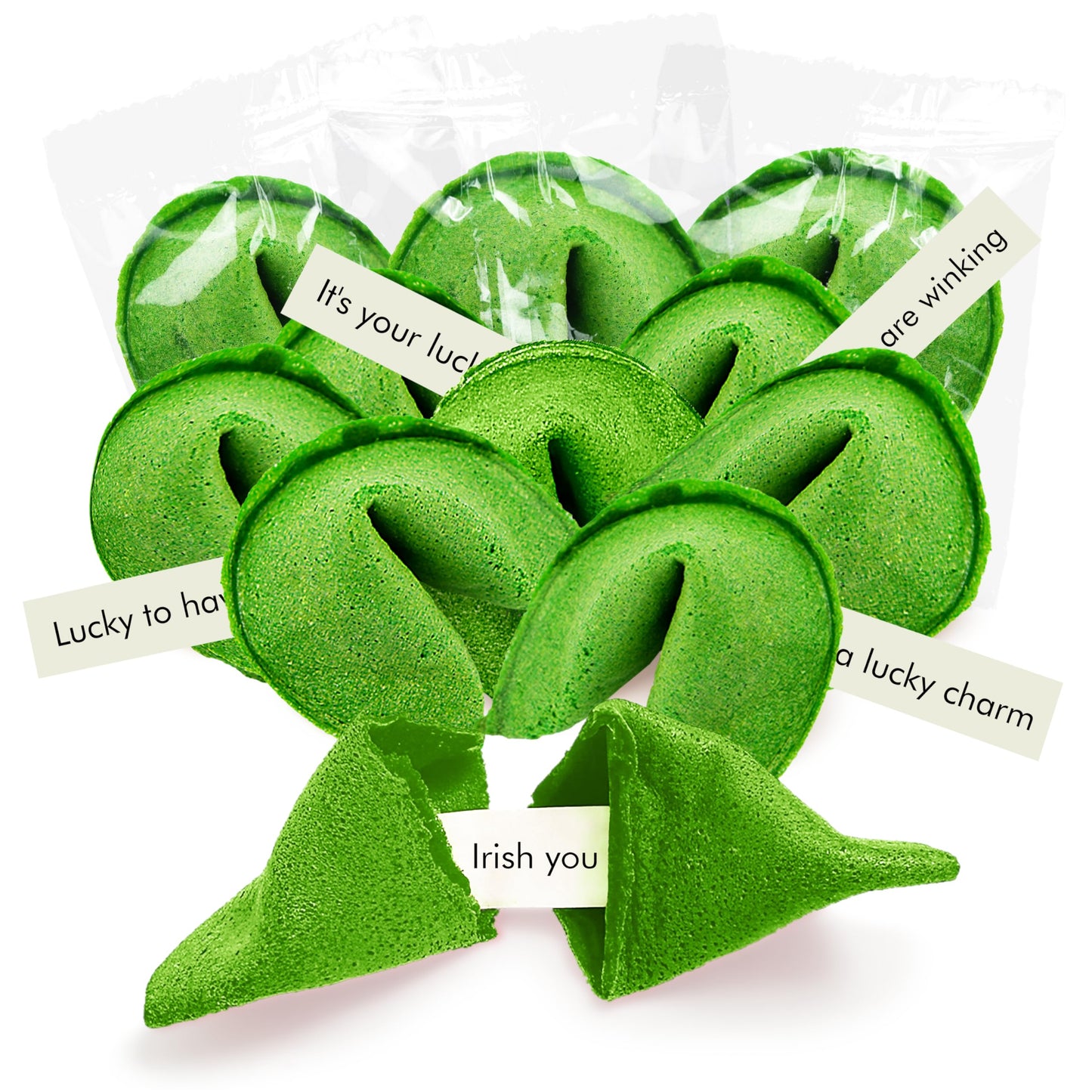 St Patricks Day Fortune cookies (50 Individually Wrapped) green With Irish Themed Sayings Party Favors & Treats by 4Es Novelty