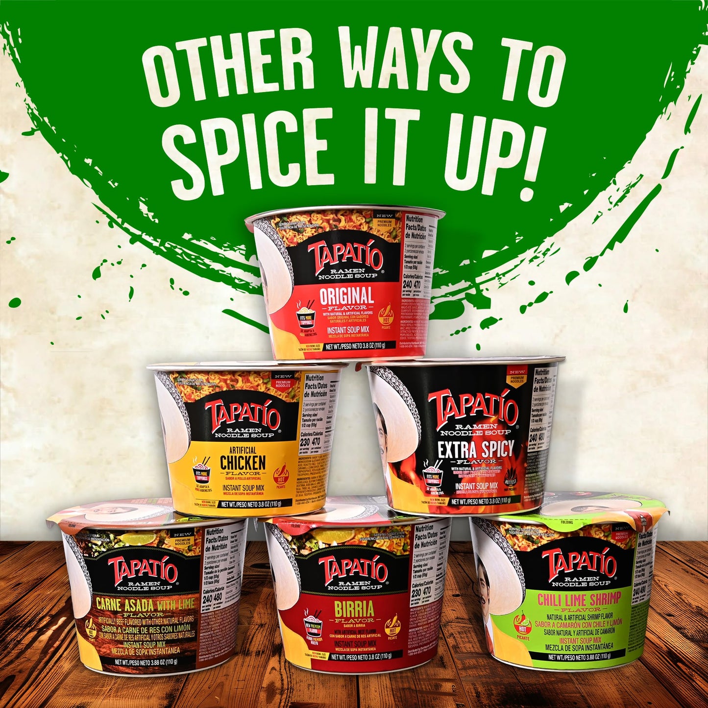 Tapatio Spicy Ramen Noodles - Chili Lime Shrimp Flavor - Instant Meal With Microwaveable Soup Bowl - 3.8 Oz (Pack Of 6)