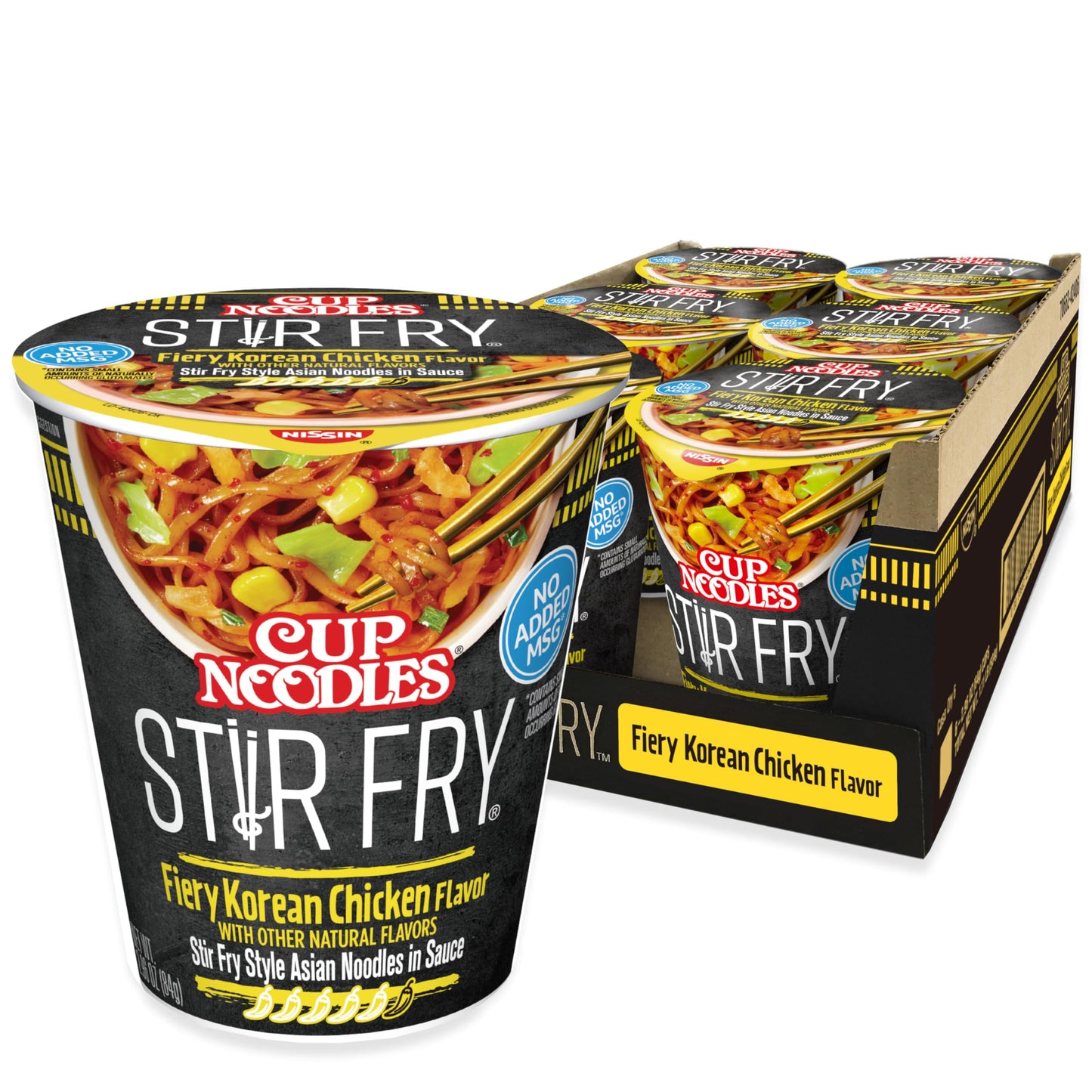 Nissin Cup Noodles Stir Fry Noodles In Sauce, Fiery Chicken, 2.96 Ounce (Pack Of 6)