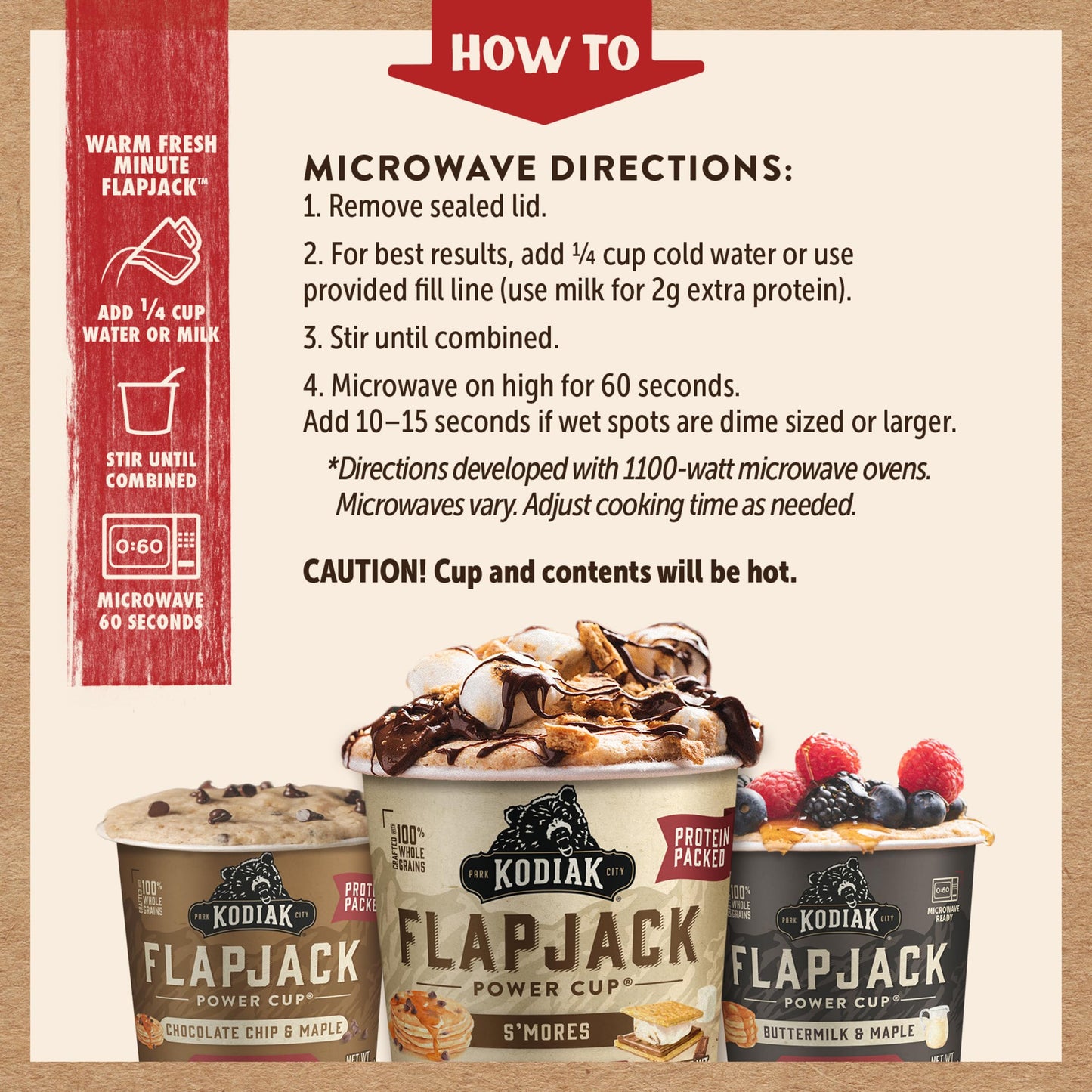Kodiak Cakes Protein Pancake On The Go Flapjack Cups Mix; Buttermilk, Chocolate Chip, & S’Mores Variety Pack