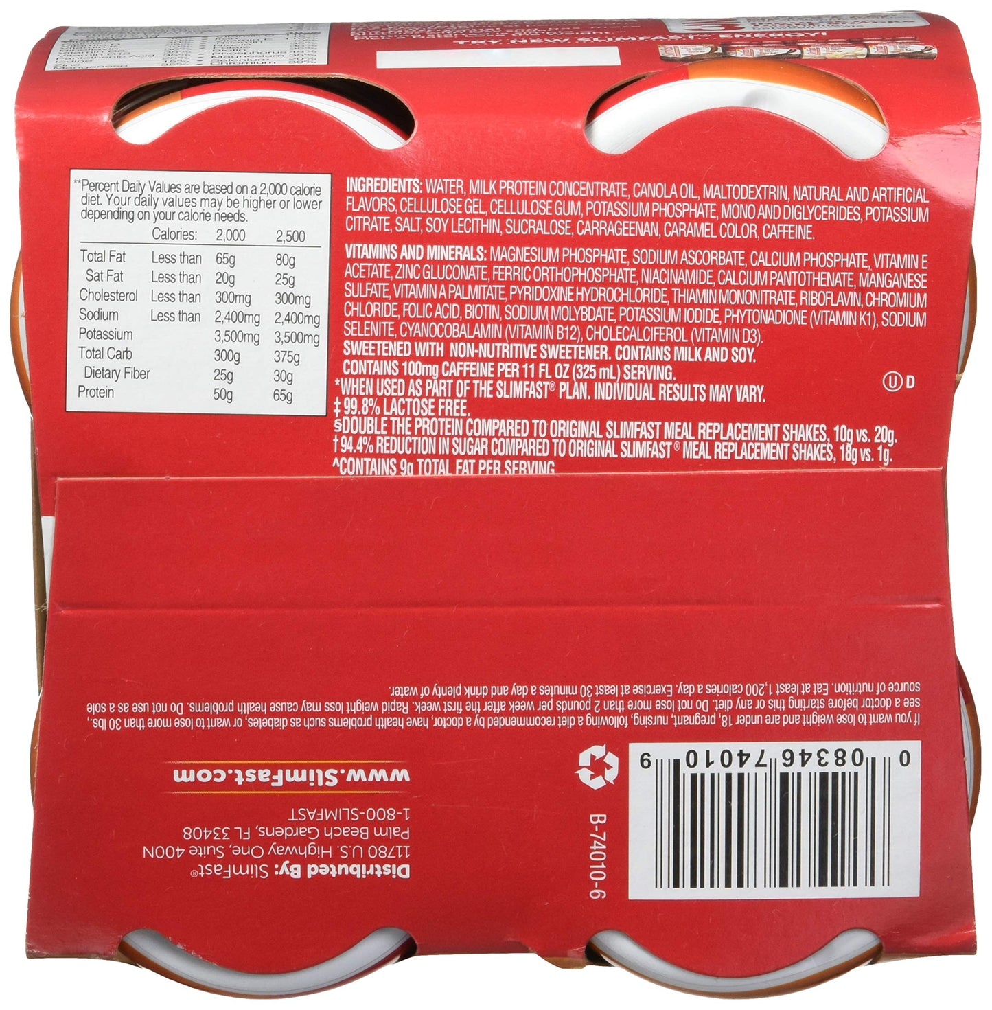 SlimFast High Protein Meal Replacement Shake, Caramel Latte, 20g Protein, 11 Fl Oz Bottle, 4 Count (Pack of 3)