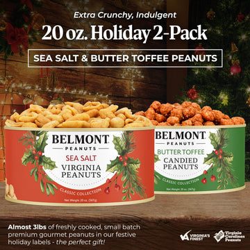 Belmont Peanuts Holiday Gift Bundle With Sea Salt And Butter Toffee Virginia Peanuts, 20 Oz (2 Pack) – Hand Seasoned, No Preservatives, Absolutely Delicious – A Secret Santa Favorite