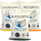 Red Lentils | Black Beluga Lentils | Golden Lentils | 12 LBS Total | Non-GMO | 100% Non Irradiated | Kosher | USA Grown | Vegan