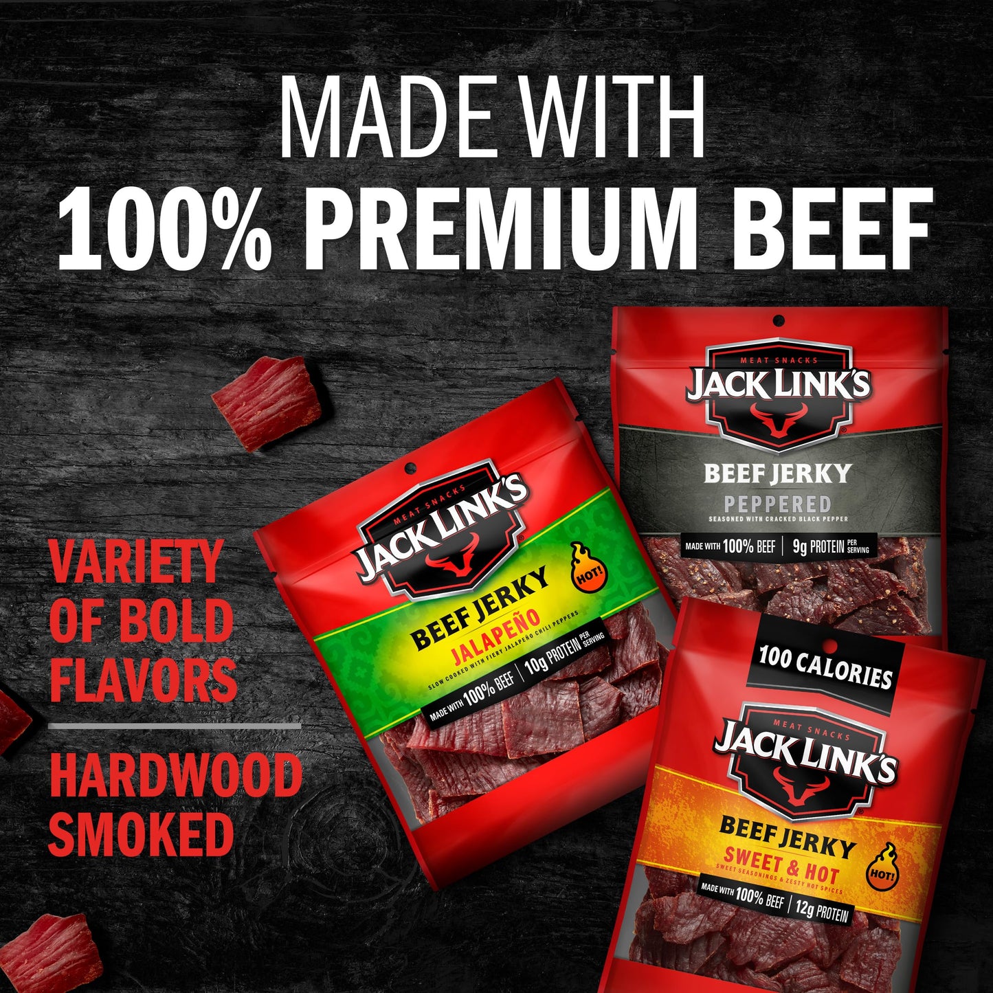 Jack Link'S Beef Jerky Bold Variety Pack - Includes Sweet & Hot, Jalapeo And Peppered Beef Jerky, Bulk Beef Snack Pack, 11G-12G