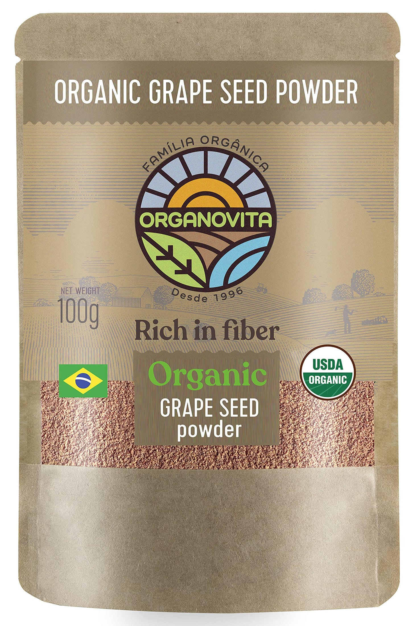 ORGANOVITA Organic Powder, 3.52 Oz - Gluten-Free, High Fiber, Antioxidant-Rich Blend for Smoothies & Baked Goods - Cold-Pressed Ingredients