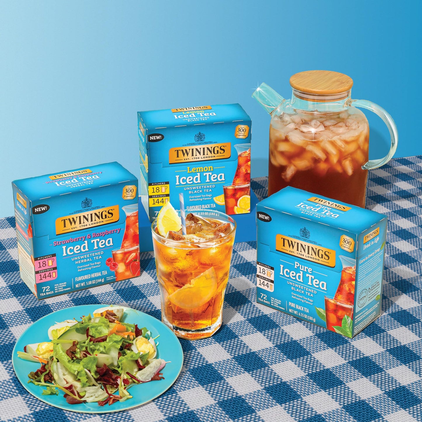 Twinings New Lemon Black Iced Tea, 72 Oversized Tea Bags, Makes 18 Pitchers Or 144 Servings, Unsweetened, Caffeinated, 72 Count