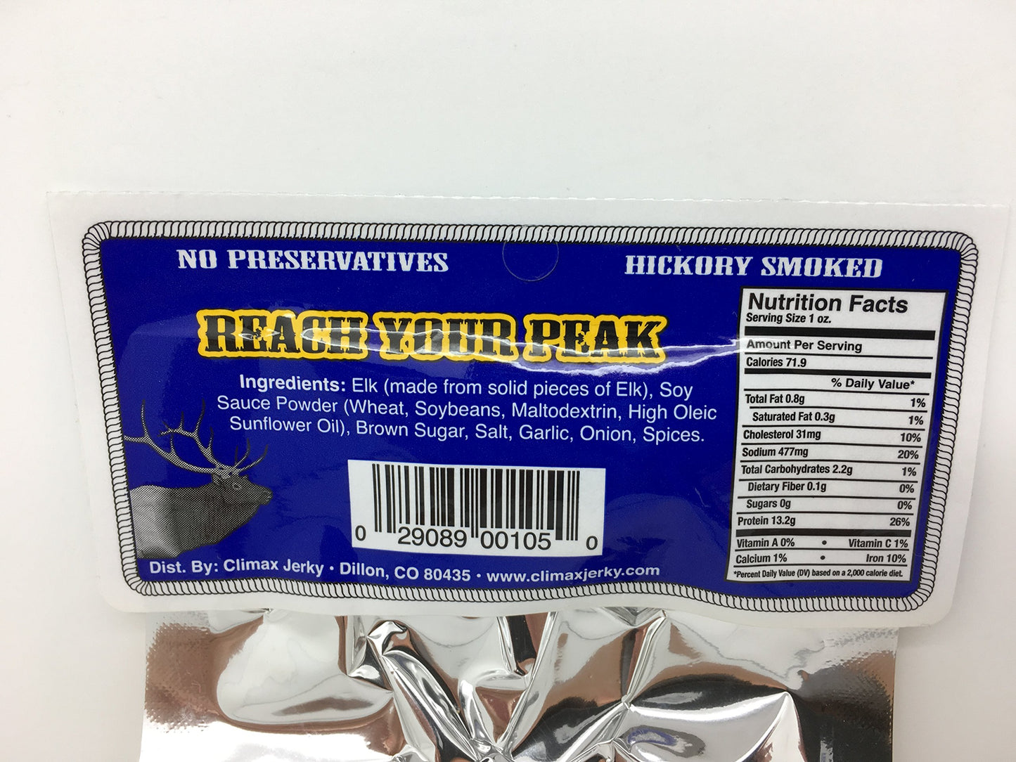 Climax Jerky Premium Kippered Elk Jerky - High Protein, Low Carbs, 1.75 OZ - Original Flavor