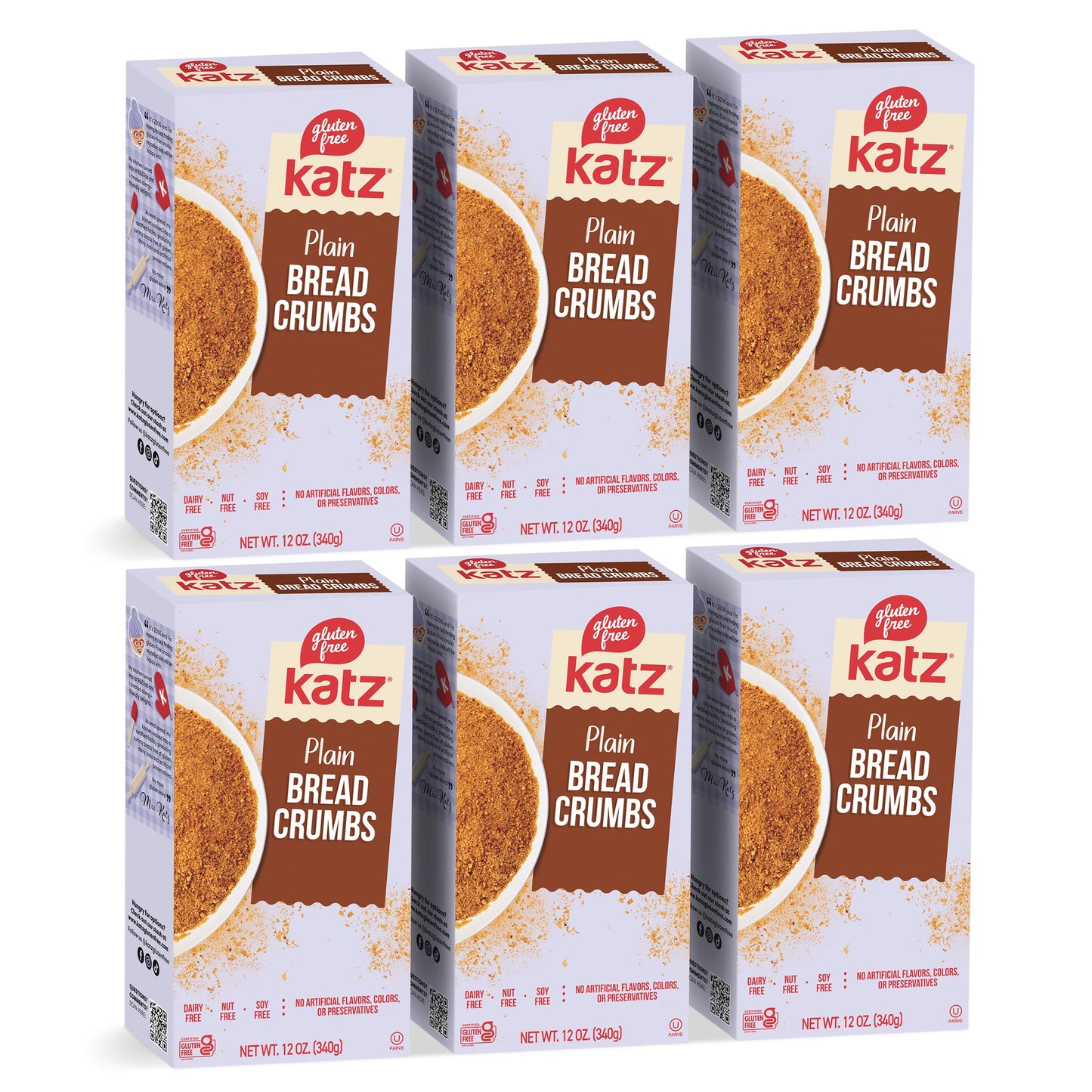 Katz Gluten Free Bread Crumbs Plain Unseasoned. Crispy Flavorful Coating. Perfect For Baking & Cooking. Kosher, Dairy Free, Soy Free, Nut Free. 12 Oz (Pack Of 6)