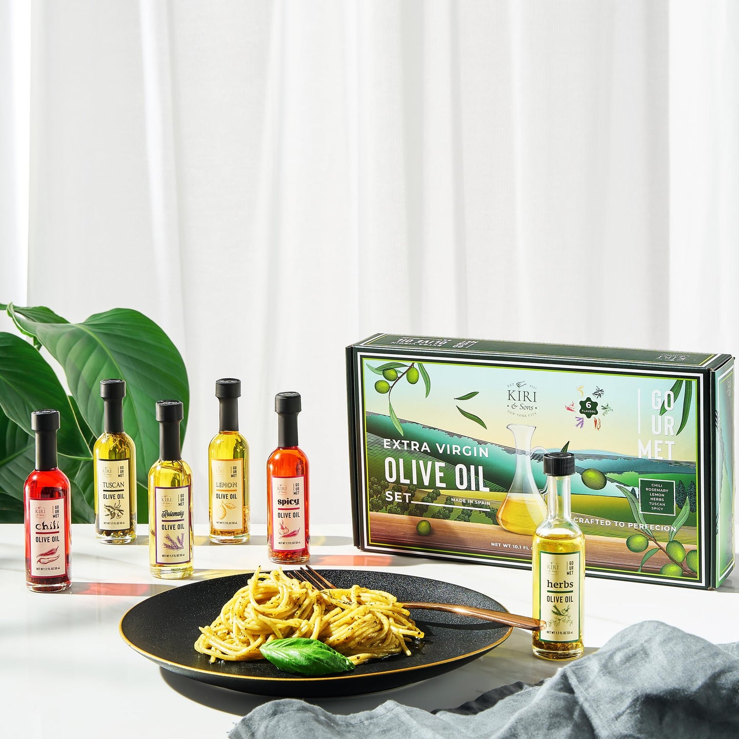 Kiri & Sons Olive Oil Gourmet Sampler Gift Set Of 6 - Premium Extra-Virgin Blend Olive Oil Made In Spain, Natural Flavors Includ