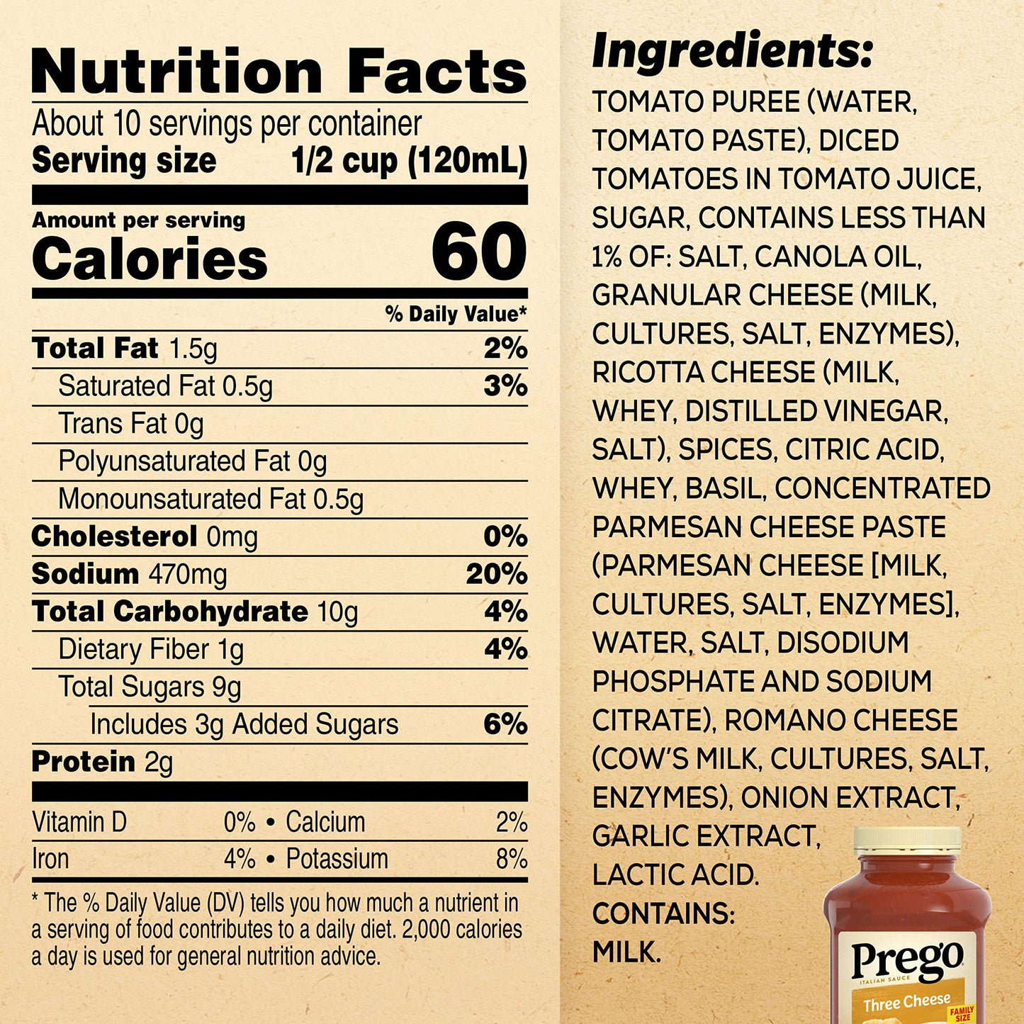 Prego Three Cheese Pasta Sauce, 45 Oz Jar (Case of 6)
