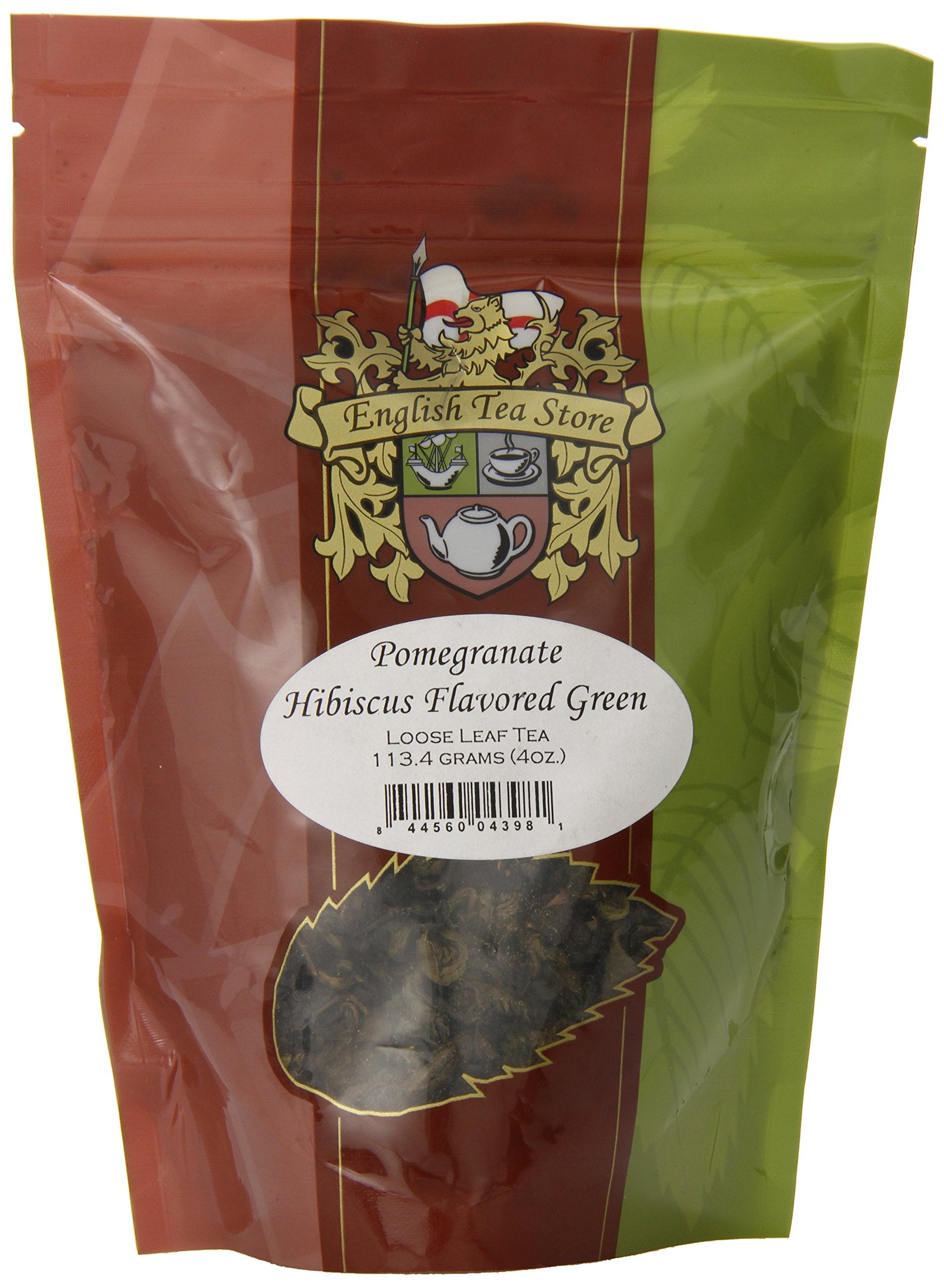 English Tea Store Loose Leaf, Pomegranate Hibiscus Flavored Green Tea - 4oz, 4 Ounce