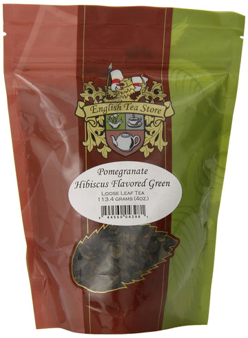 English Tea Store Loose Leaf, Pomegranate Hibiscus Flavored Green Tea - 4oz, 4 Ounce