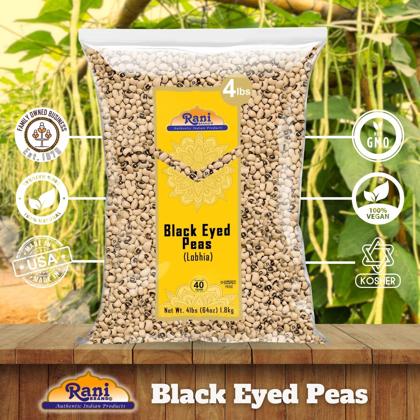 Rani Black Eyed Peas, Dried Cowpeas (Lobhia) 64Oz (4Lbs) 1.81Kg Bulk ~ All Natural | Vegan | Kosher | Gluten Friendly | Product Of Usa