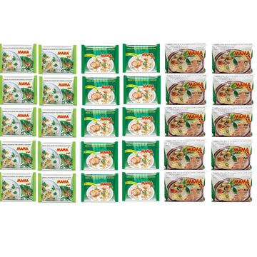 Mama Oriental Style instant noodles Mix Flavor Bundle Package Total 30 Packs (3 Flavor Clear Soup Mix (Flat Noodle, Rice Vermice