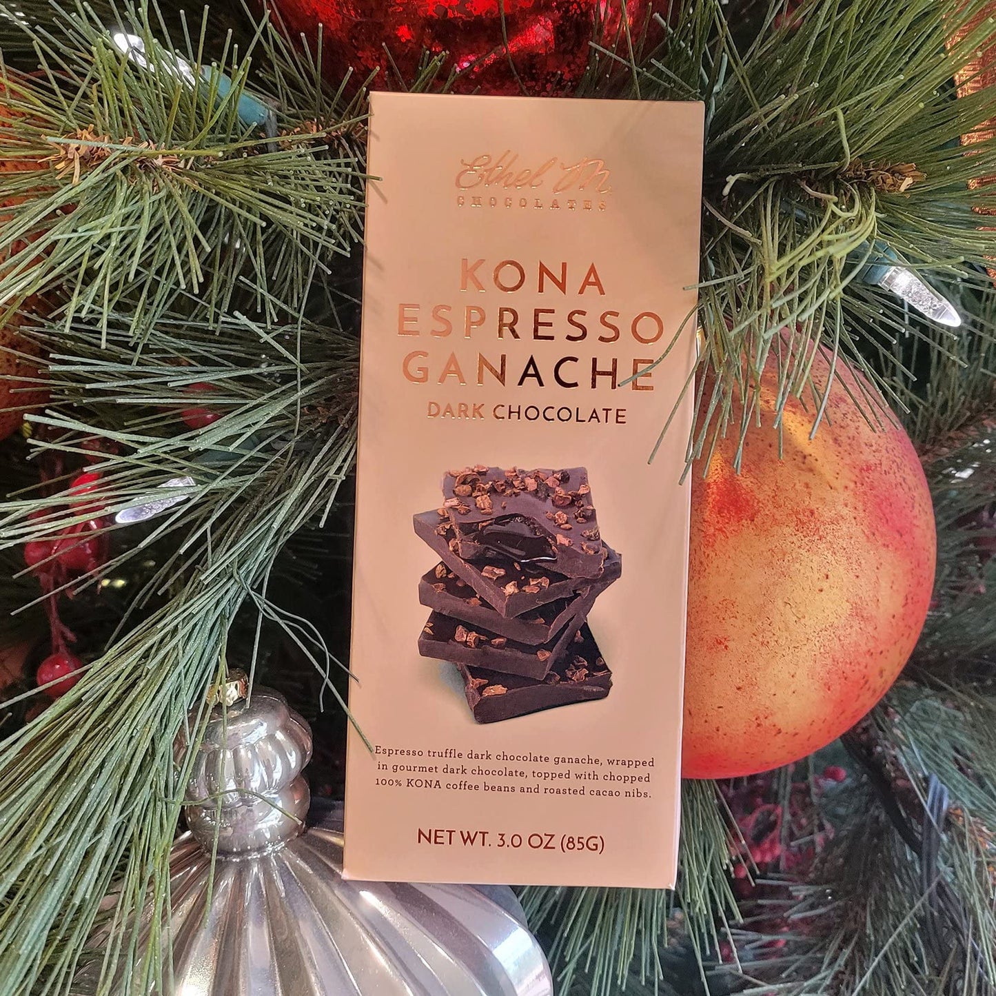 Ethel M Chocolates Small-Batch Gourmet Dark Chocolate Bar With Artisanal 100% Kona Espresso Ganache Topped With Real Coffee Bean