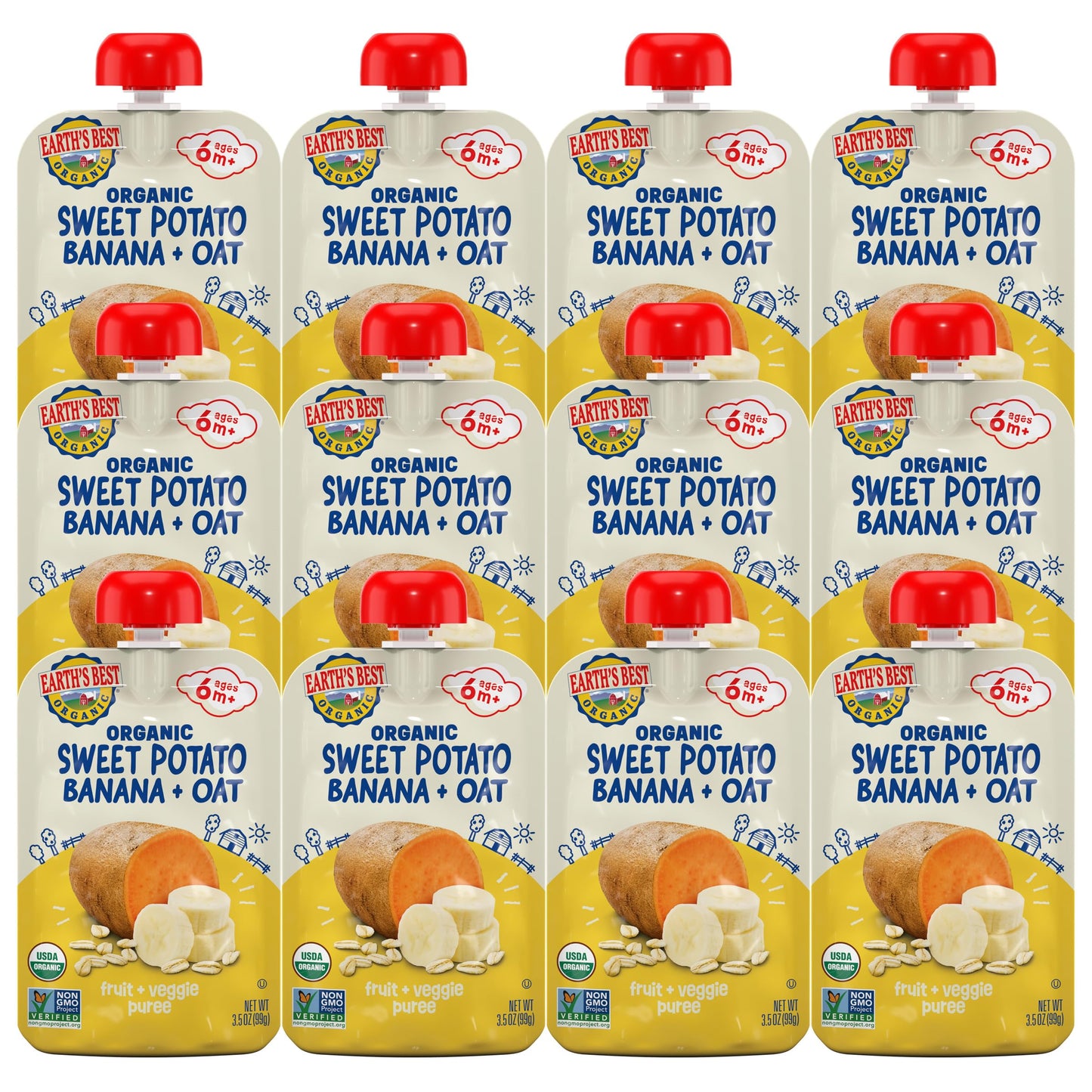 Earth'S Best Fruit + Veggie Puree Organic Sweet Potato Banana + Oat 3.5Oz Pouch (Pack Of 12)