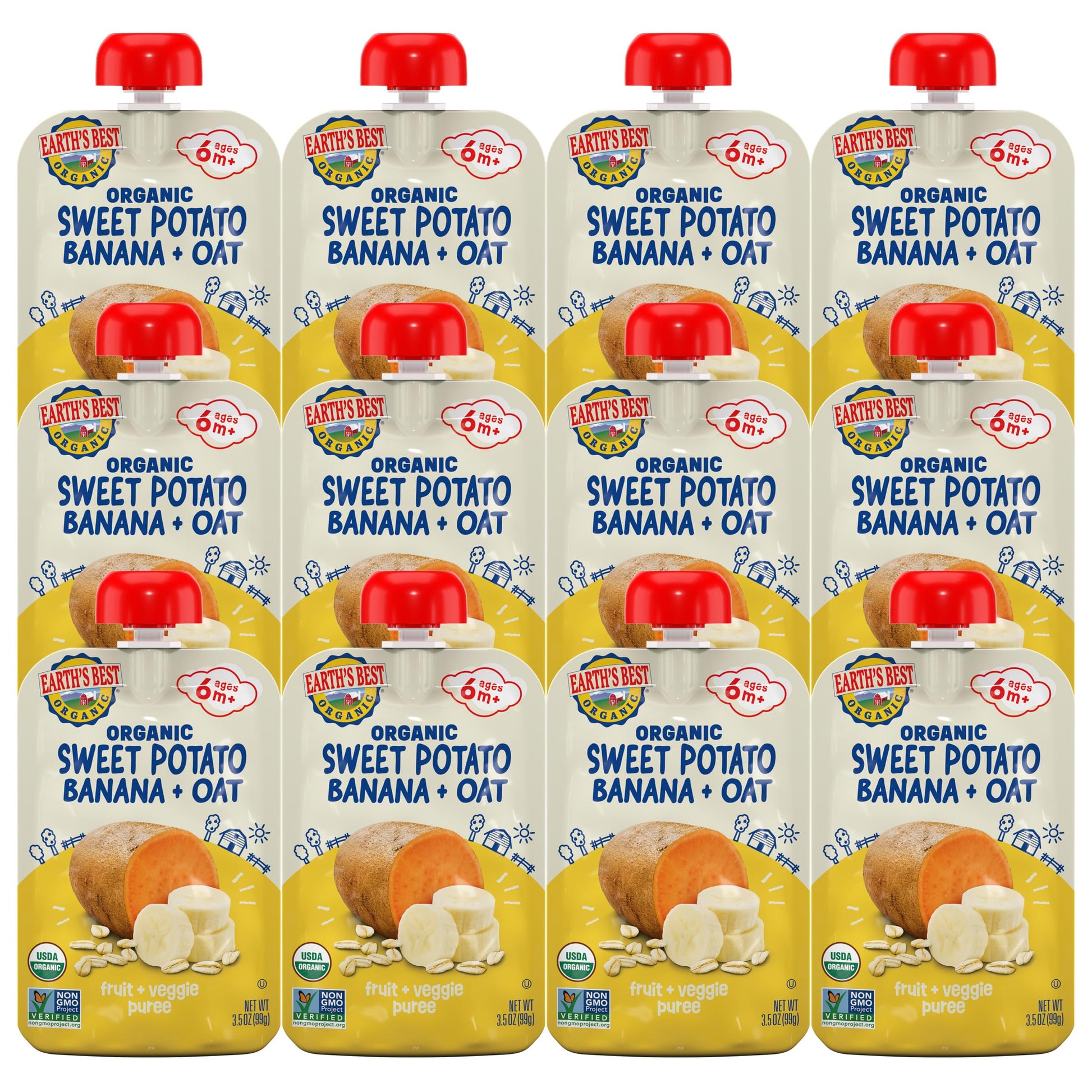 Earth'S Best Fruit + Veggie Puree Organic Sweet Potato Banana + Oat 3.5Oz Pouch (Pack Of 12)