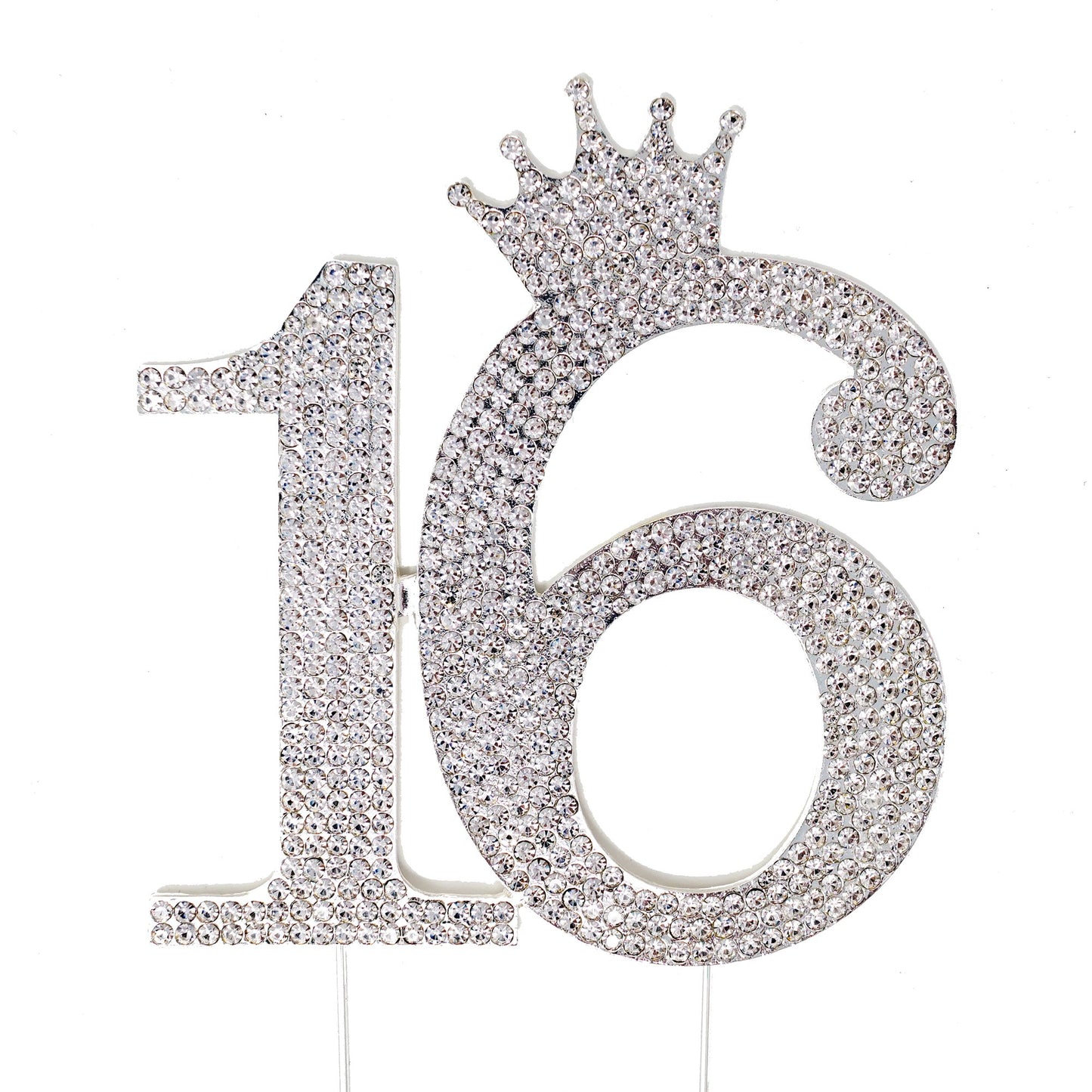 Chloe Elizabeth Rhinestone Princess Crown Cake Topper for Sweet 16 - Silver