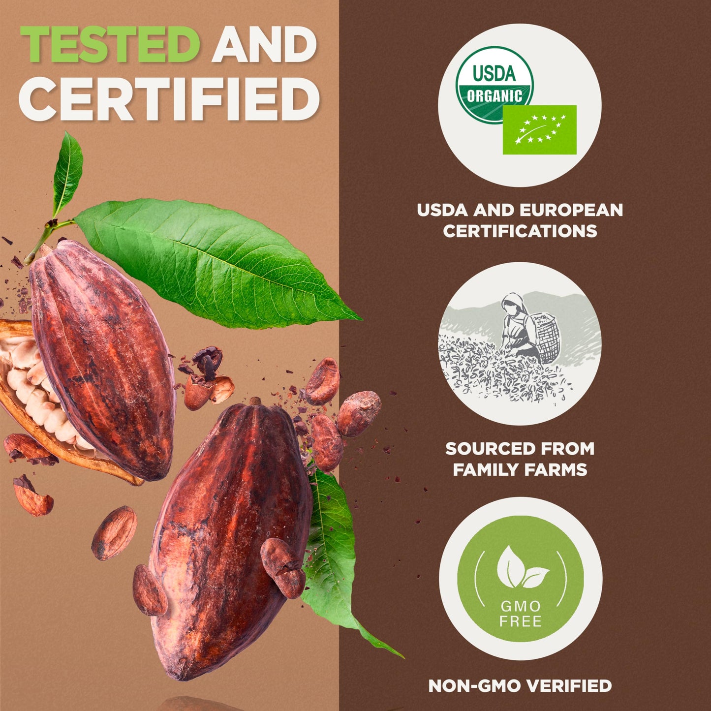 NaturaleBio Organic Raw Cacao Nibs 1 lb. Natural and Pure. Made in Tropical Regions from The Theobroma Cacao Plant. Source of Ma