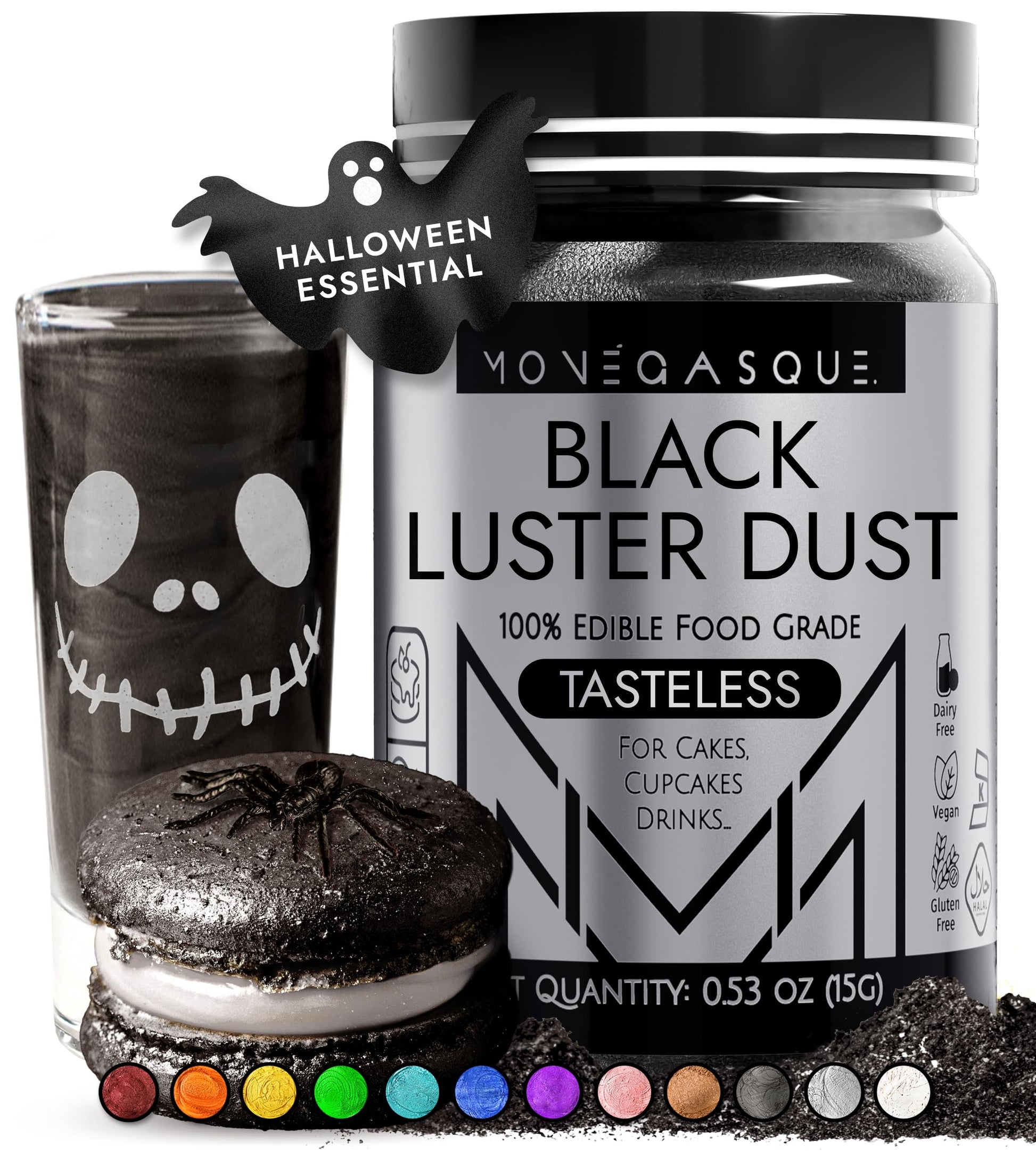 Mon  Gasque Black Luster Dust Edible Glitter For Cocktails 15G - Premium Black Edible Glitter For Cakes - Halloween Cake Luster