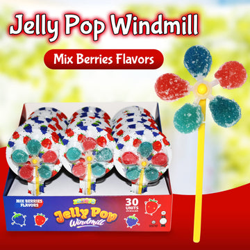 Zazers Jelly Pop Windmill Jelly Beans Candy, 30 Individual Pack Of Mix Berries Flavor Windmill Candy Pops, Kosher Novelty (Net W