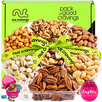NUT CRAVINGS Gourmet Collection - Easter Treats, Candies & Dried Fruit Nuts Gift Basket with Happy Easter Ribbon, Candy Filled E