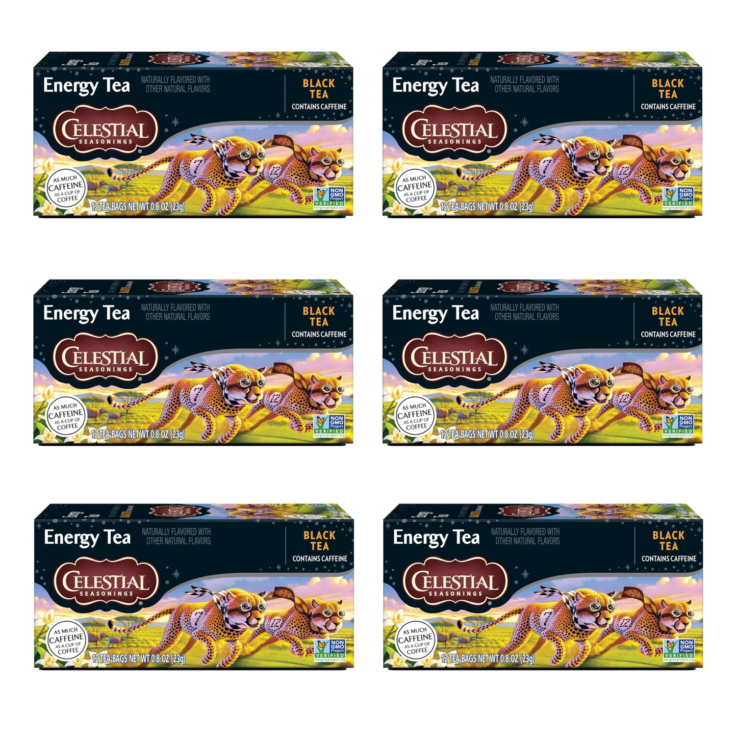 Celestial Seasonings Energy Black Tea, Caffeinated, 12 Tea Bags Box, (Pack Of 6)