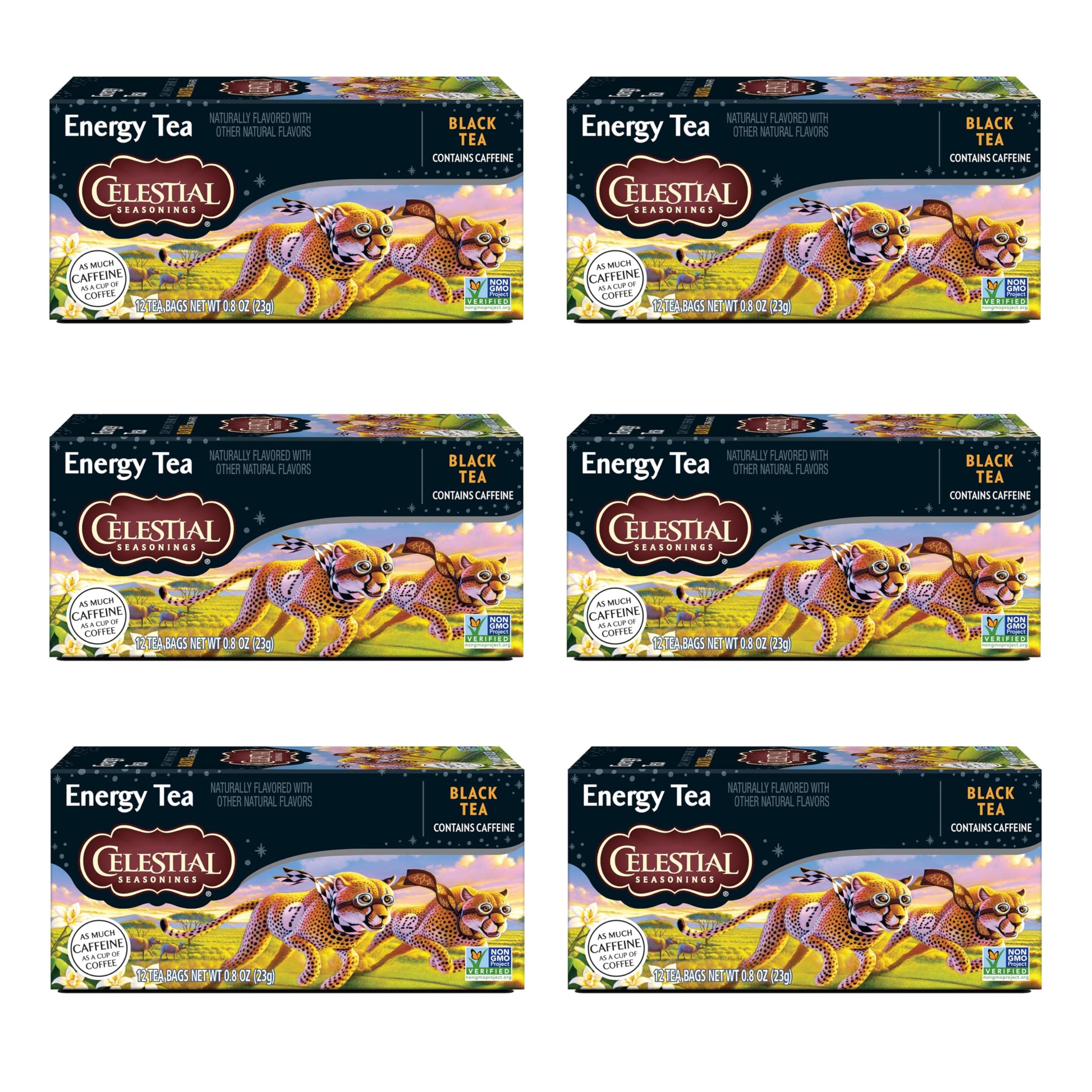Celestial Seasonings Energy Black Tea, Caffeinated, 12 Tea Bags Box, (Pack Of 6)