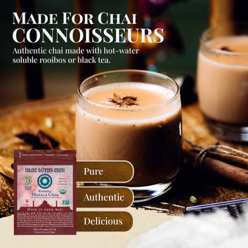 Blue Lotus Chai - Rooibos Masala Chai - Makes 17 Cups - 0.5 Oz Pouch Masala Spiced Chai Powder With Organic Spices - Instant Ind