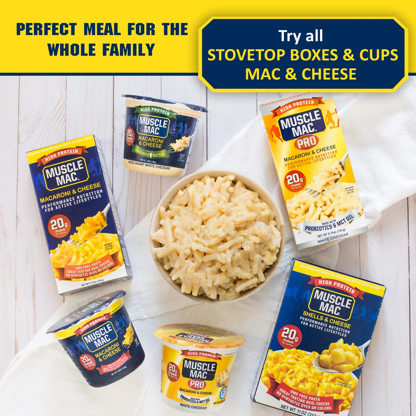 MUSCLE MAC Microwavable Mac & Cheese Cups, Aged Sharp White Cheddar, 3.6 oz (Pack of 12), Vegetarian-Friendly Pea Protein