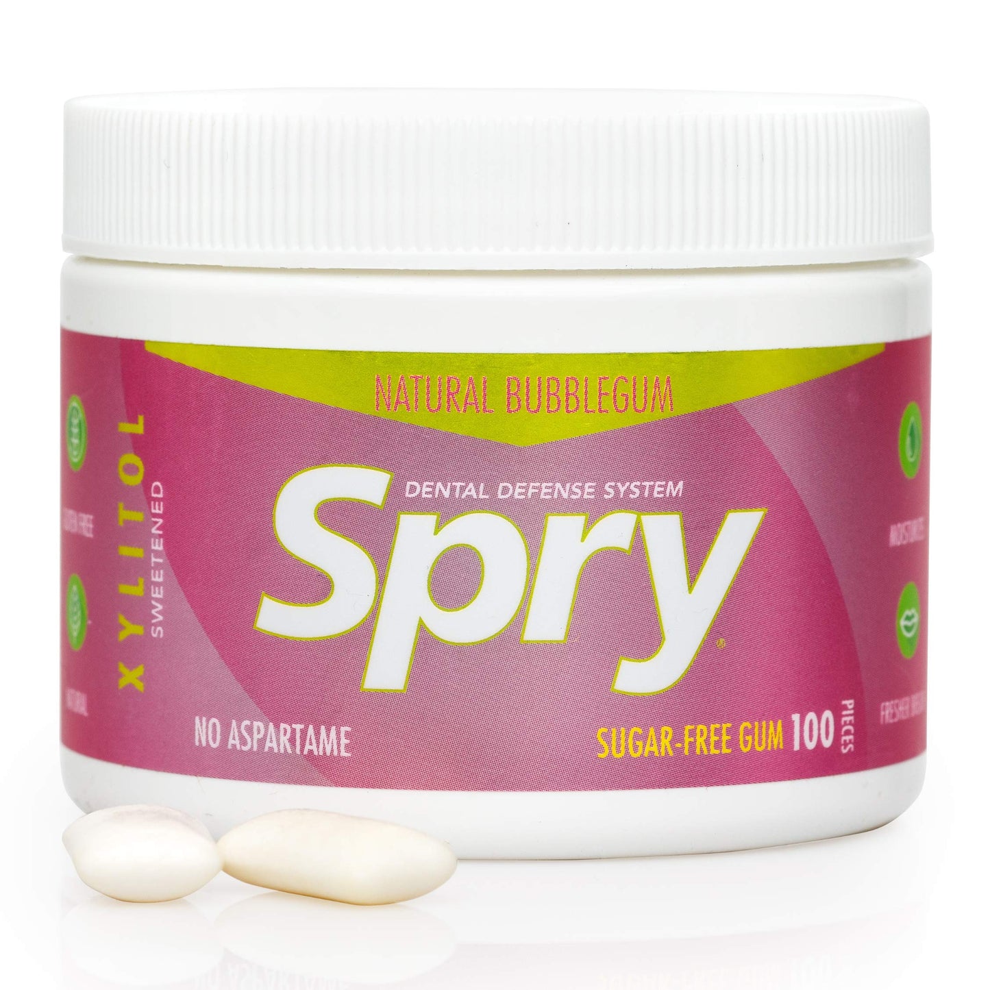 Spry Fresh Natural Xylitol Chewing Gum Dental Defense System - Aspartame-Free, Sugar-Free, Non-GMO, Gluten-Free (Bubble Gum, 100