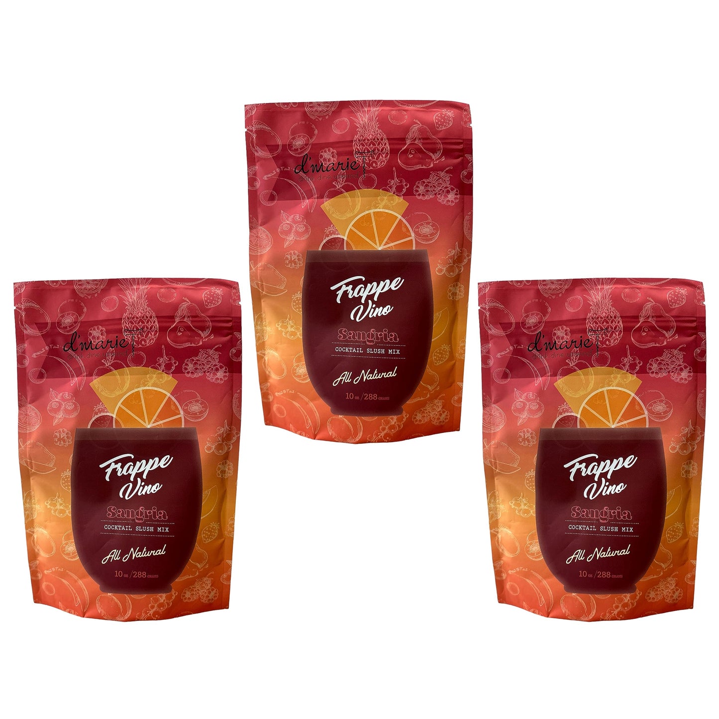 DMARIE Frozen Cocktail Drink Mix - Sangria - All Natural Low Sugar - 10 Ounce (Pack of 3) - Makes 10 Wine Slushies
