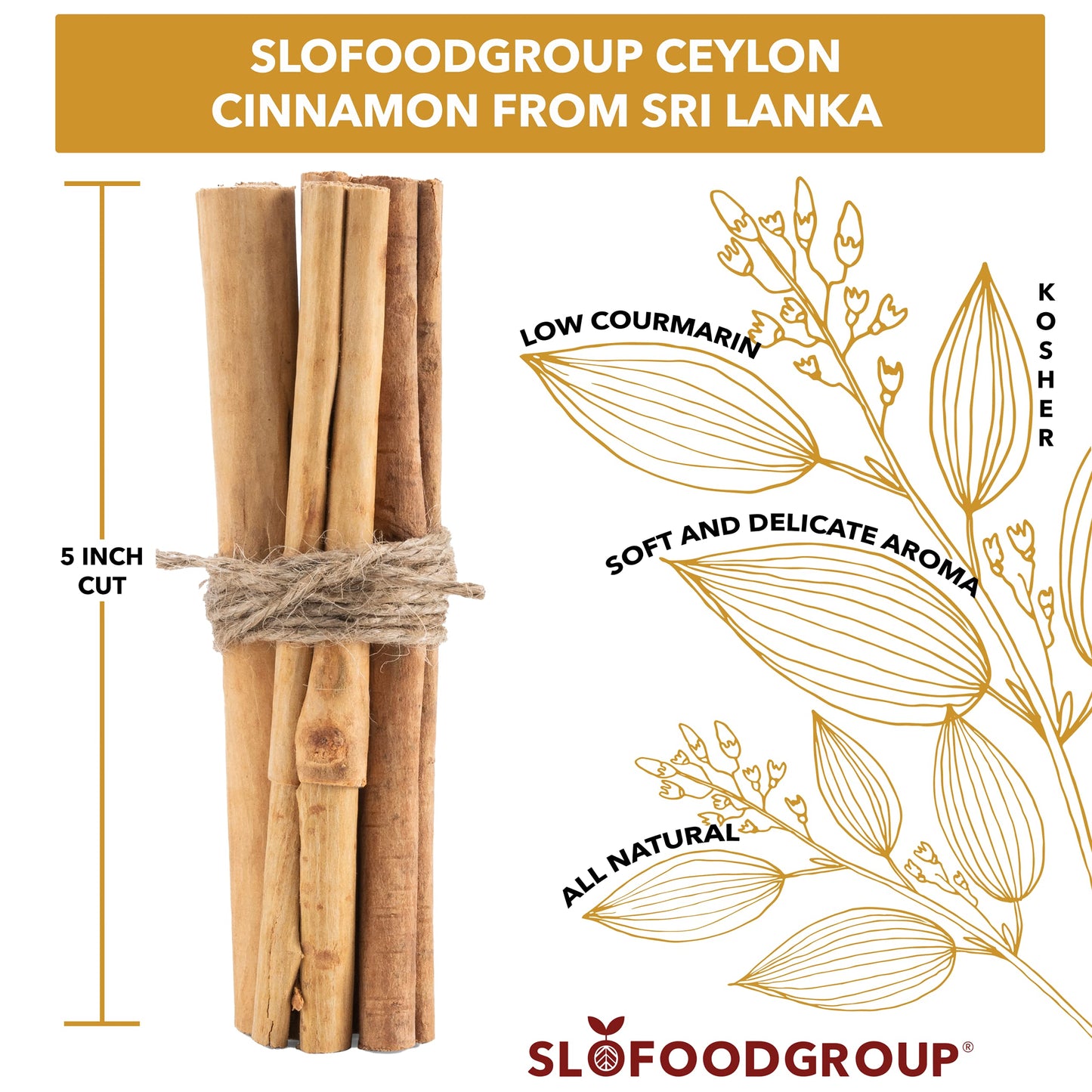 Slofoodgroup Ceylon Cinnamon Sticks - Pure Ceylon Quills, 8 OZ, Brown