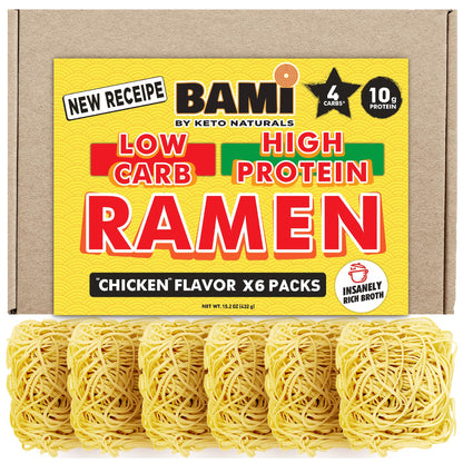 Low Carb ramen noodles (Chicken flavor 6 packs) Keto noodles 4g carbs, High Protein ramen 10g. Keto noodle plant based ramens no