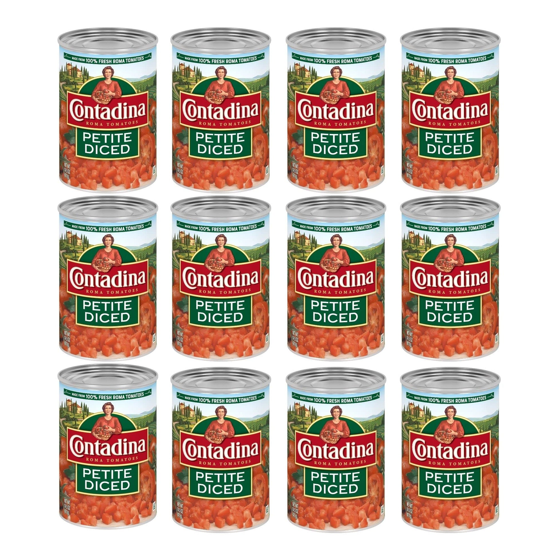 Contadina Petite Cut Diced Tomatoes, 12 Pack, 14.5 Oz Can, Red