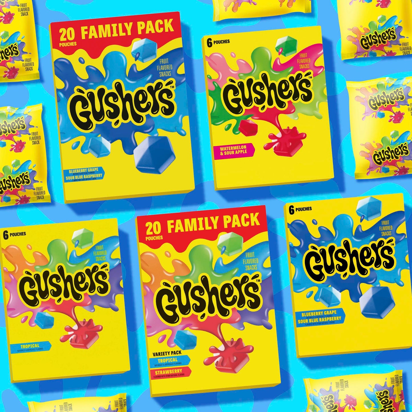 Gushers Fruit Flavored Snacks, Raspberry Lemonade, Strawberry Peach, Orange Cherry, 20 Pouches, Family Pack, 16 oz