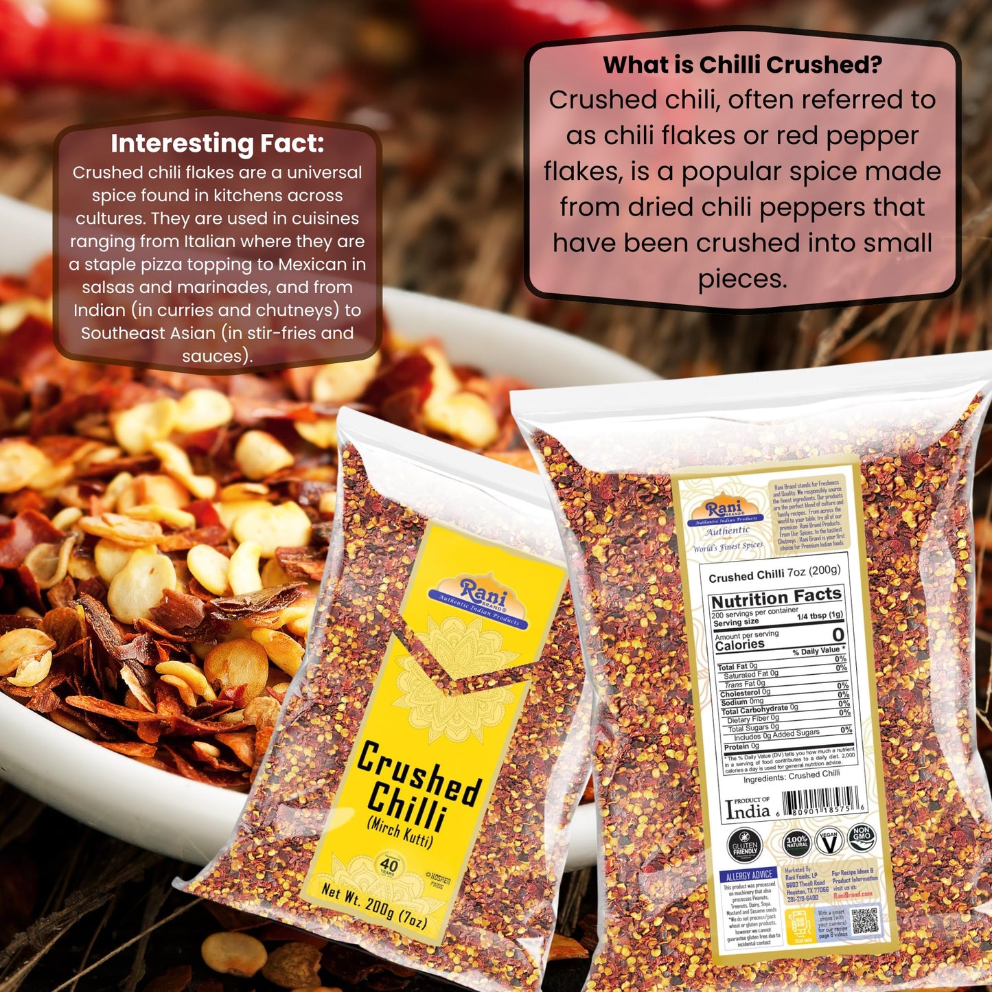 Rani Crushed Red Pepper Flakes Chilli (Pizza Type Cut) 7Oz (200G) ~ All Natural, No Color Added, Gluten Friendly | Vegan | Non-G