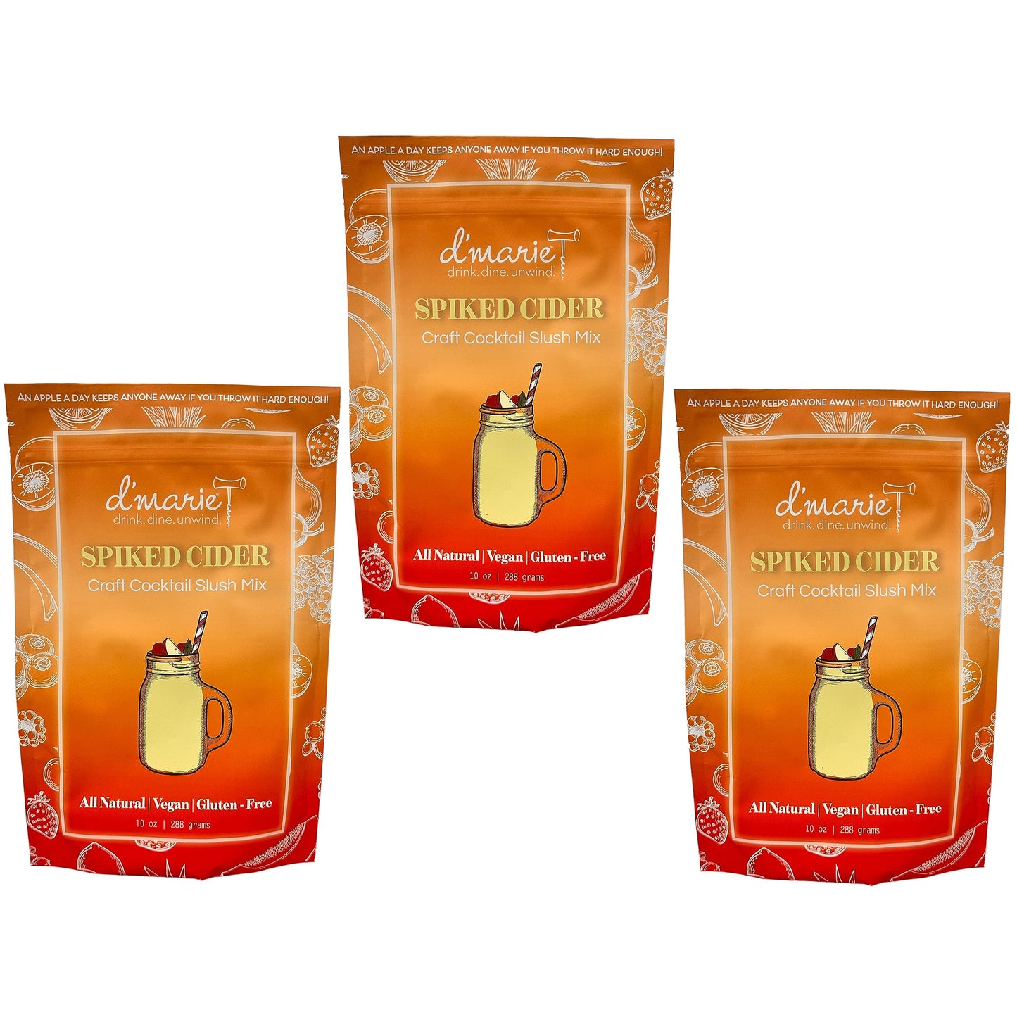 DMARIE Frozen Cocktail Drink Mix - All Natural Low Sugar Mixer, 10 Ounce (Pack of 3) - Makes 10 Spiked Cider Slushies, No Blender Needed