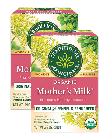 Traditional Medicinals Organic Mothers Milk Herbal Tea  Promotes Healthy Lactation  (Pack Of 2) - 32 Tea Bags Total
