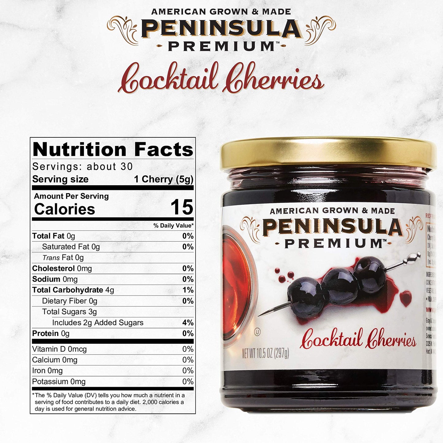PENINSULA PREMIUM Cocktail Cherries - Gourmet, Sweet-Tart Flavor, 10.5 Ounce, Deep Bur dy-Red, Silky Smooth Syrup