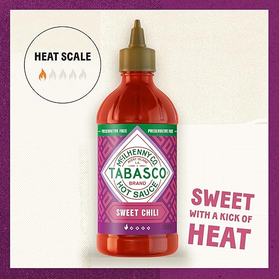 TABASCO Brand Sweet Chili Sauce, Mild Hot Sauce, Easy-to-Squeeze Bottle, Perfect Balance of Sweet & Heat, Versatile Flavor, Great on Fish Tacos, Salads, Asian Food & More, 11 Oz (Pack of 1)