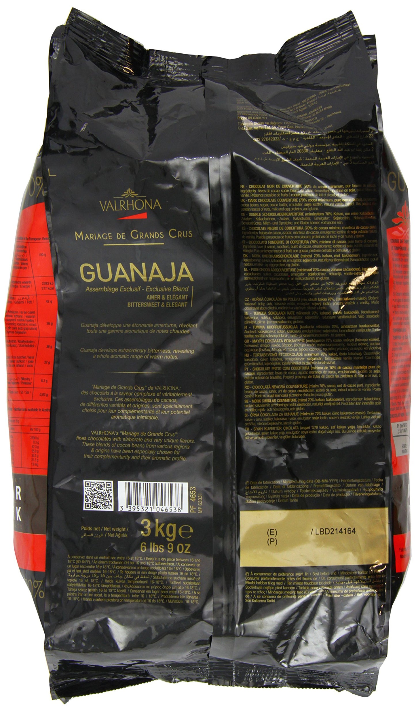 Valrhona Dark Chocolate - 70% Cacao - Guanaja - 6 Lbs 9 Oz Bag Of Feves