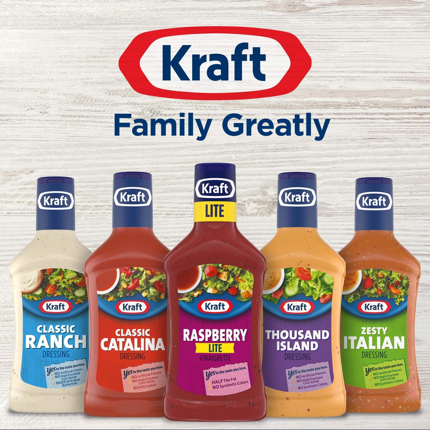 Kraft Raspberry Vinaigrette Lite Salad Dressing, 6 Count Pack, 16 fl oz Bottles