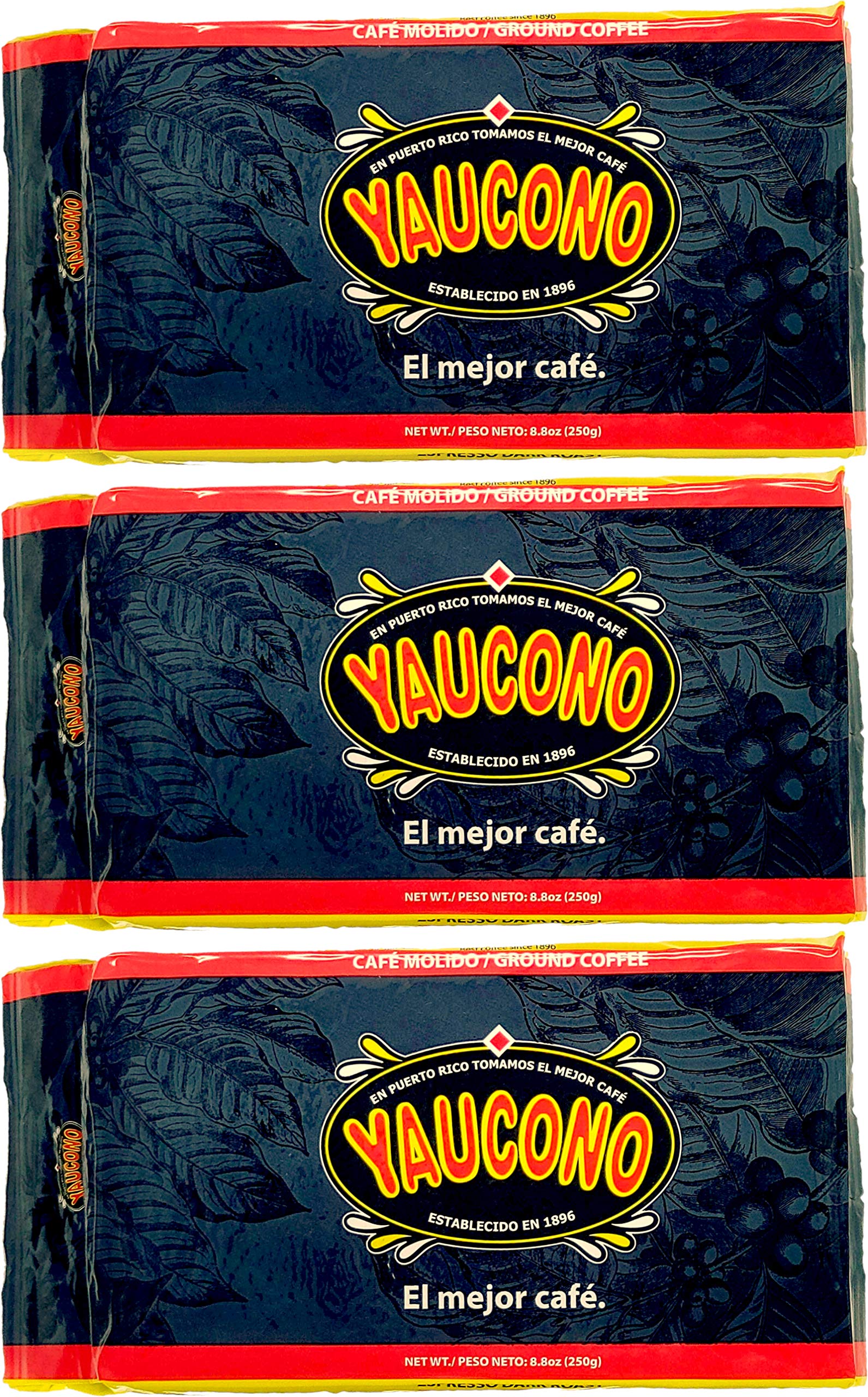 Yaucono 100 Percent Pure Coffee, Dark Roast, Espresso, 8.8 Ounce (Pack Of 3)