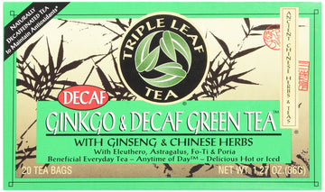 Triple Leaf Tea Ginkgo & Decaf Green Tea, 20 Tea Bags, Pack of 6, 1.27 OZ