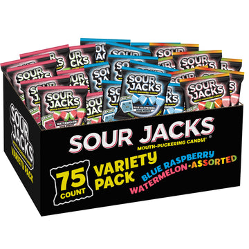 SOUR JACKS Snack Box  Sour Wedges  Variety Snack Pack  Stocking Stuffers  0.5oz bags (75ct)