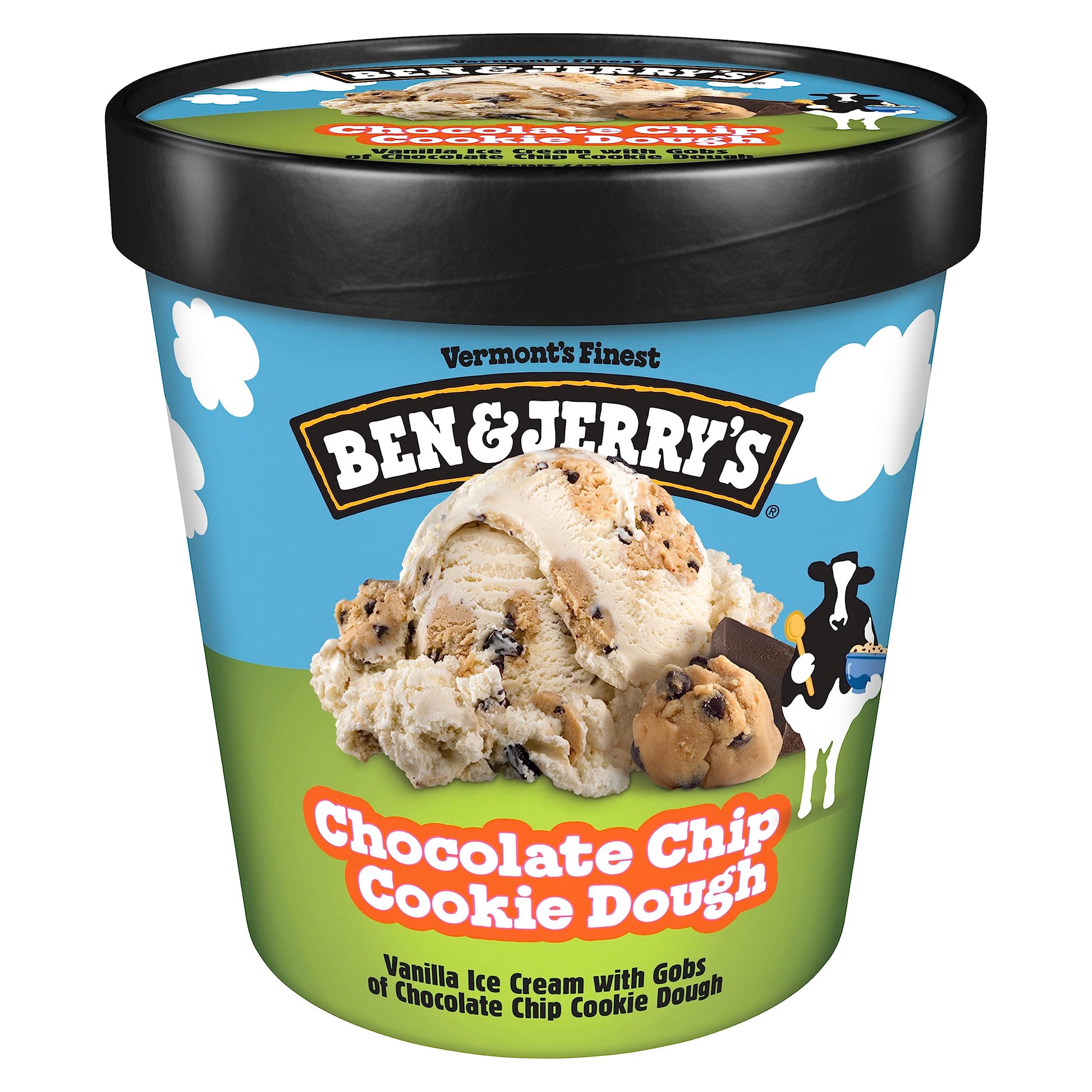 Ben & Jerrys Chocolate Chip Cookie Dough Vanilla Ice Cream Pint Non-GMO 16 oz