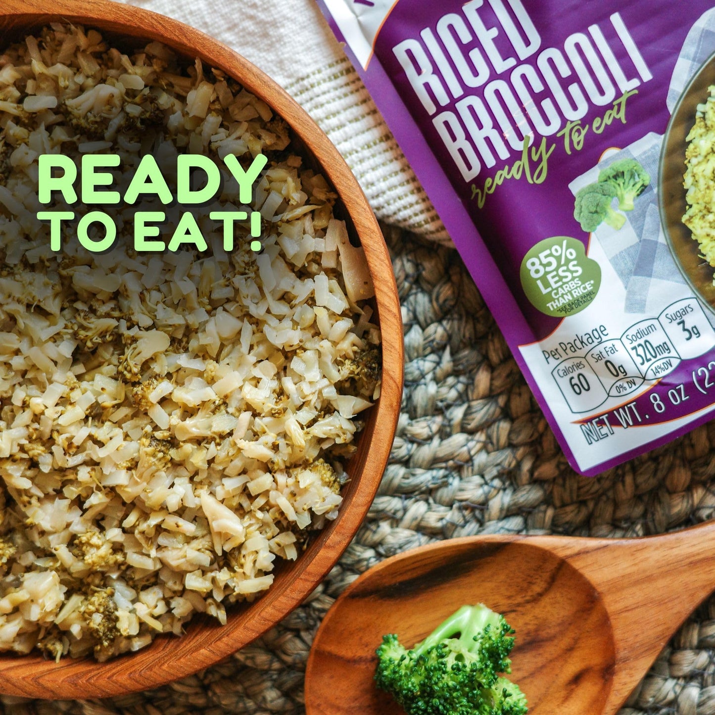Kitchen & Love Riced Broccoli 8 Oz (6 Pack) | Low Carb & Calorie, Vegan, Ready To Eat Food, Shelf Stable Food, Plant-Based, Past