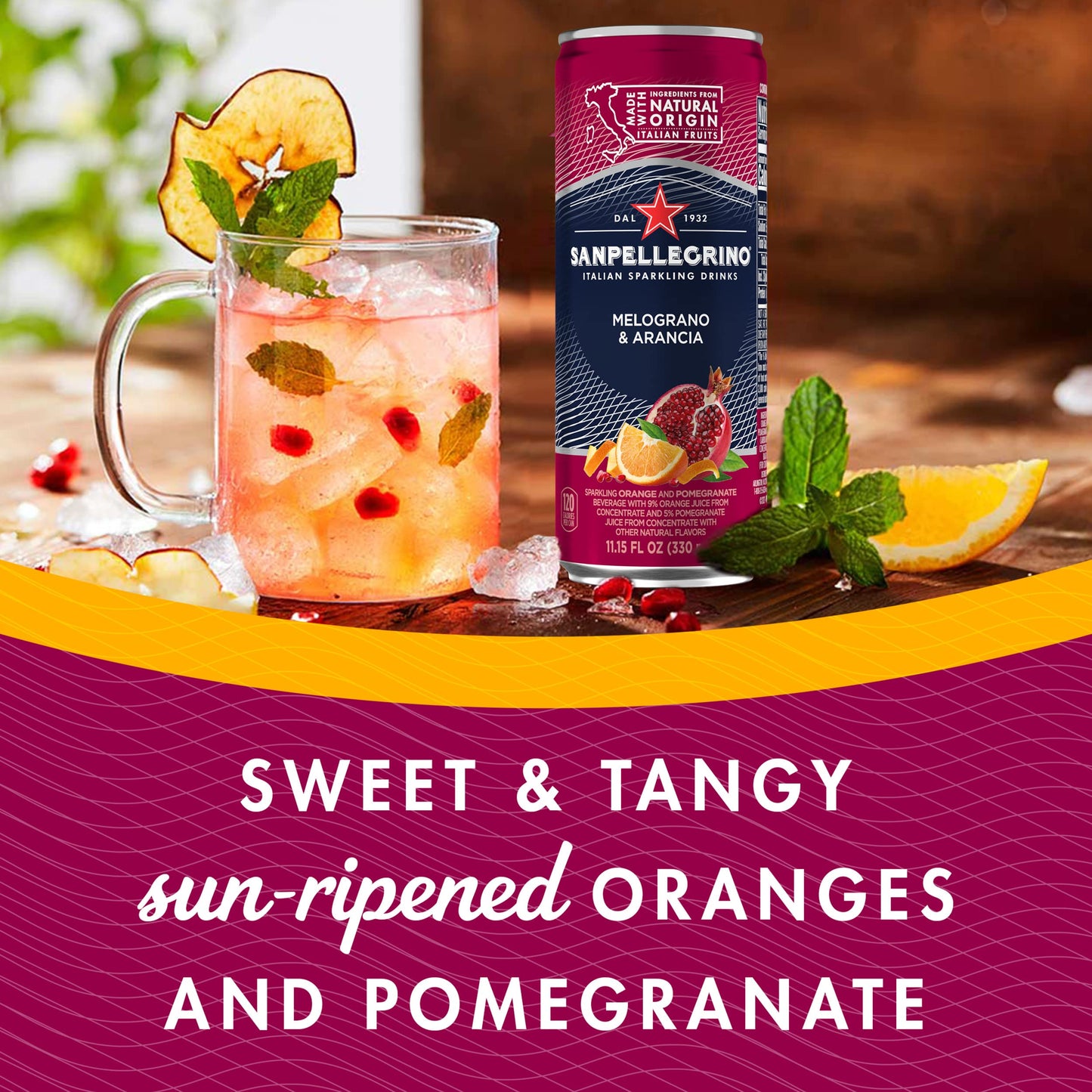 Sanpellegrino Italian Sparkling Drink Melograno And Arancia, Sparkling Orange And Pomegranate Beverage, 11.15 Fl Oz Can